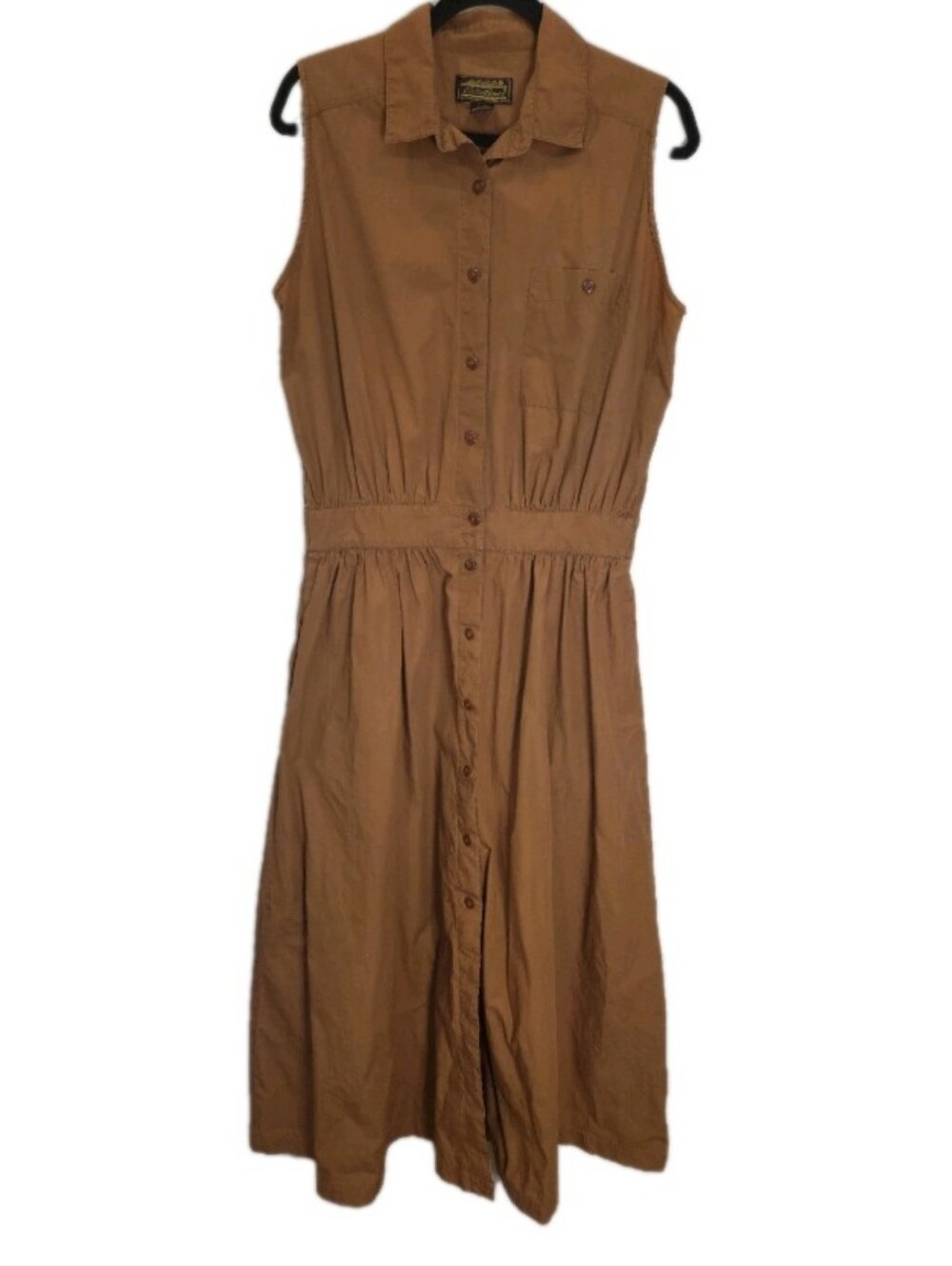 VTG Eddie Bauer Sleeveless Maxi Shirt Dress Size Large Button Up Clay Brown